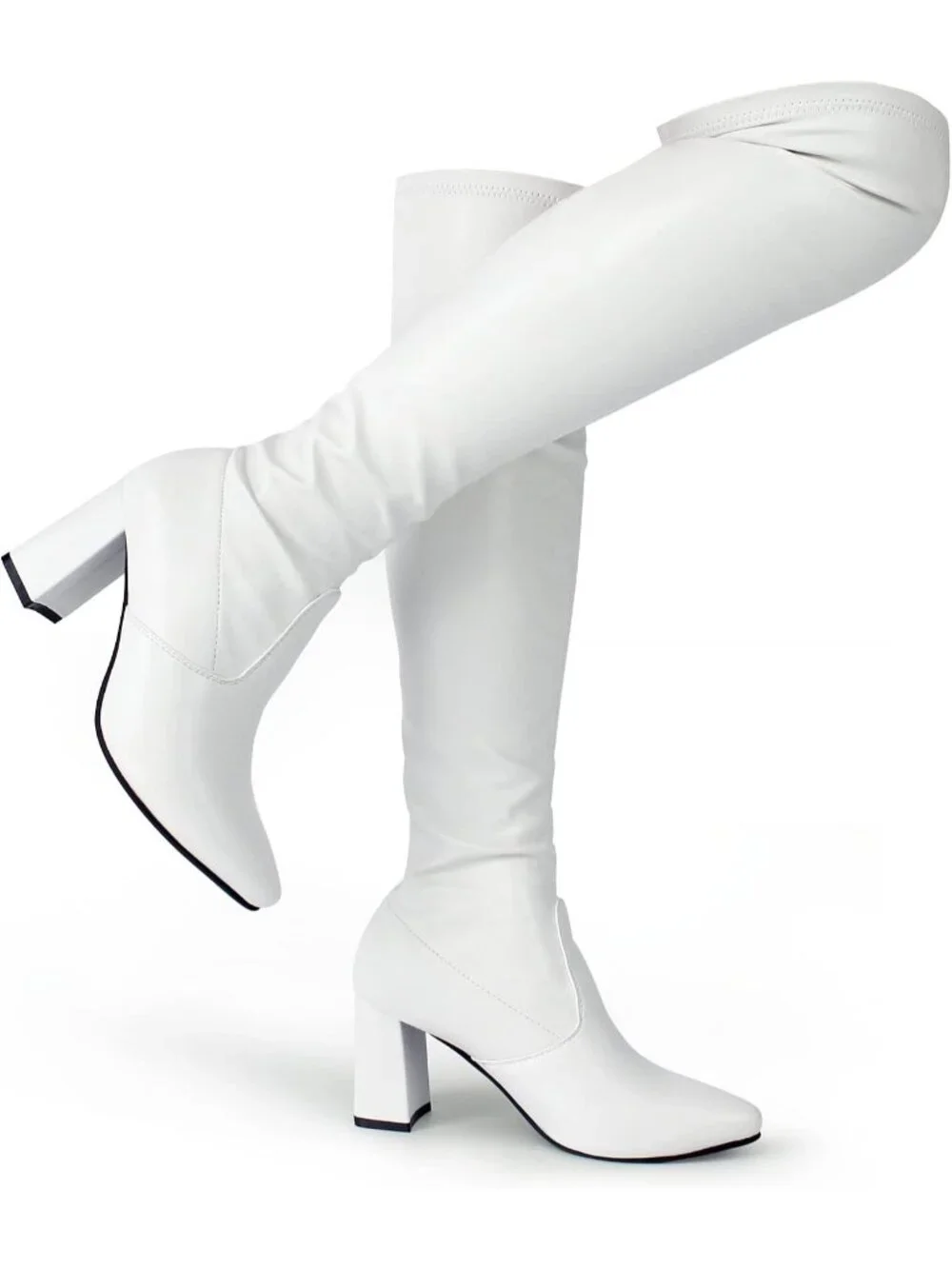 Women's White Comfort Thigh High Pointy-toe and High-Heel Over The Knee Boots